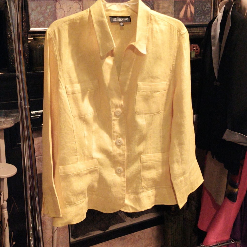 FINAL PRICE NWOT Jones New York Collection 100% Linen Gold Light Jacket - Picture 3 of 10